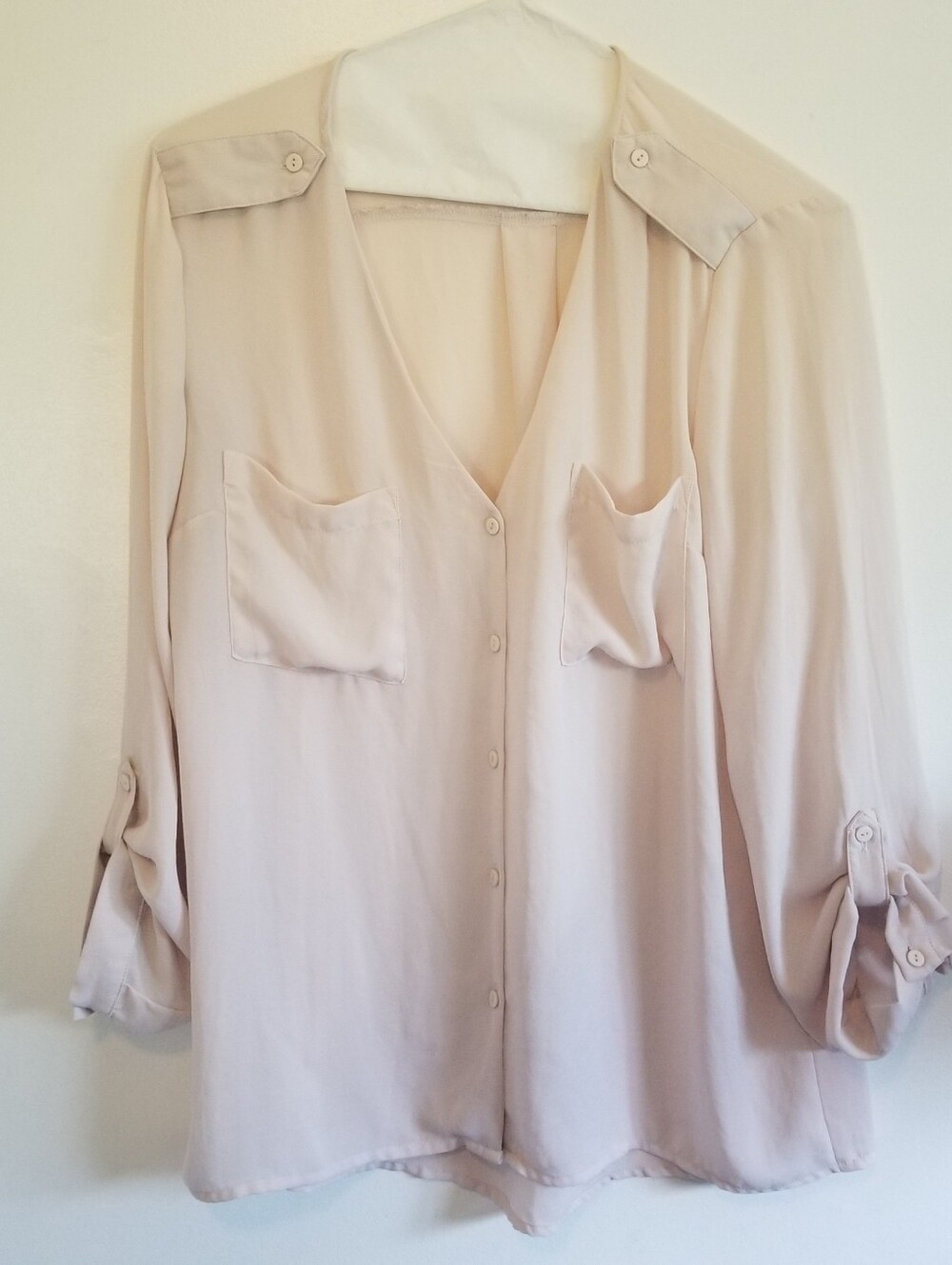 Womens Divided Light Beige V-Neck Button Front Blouse